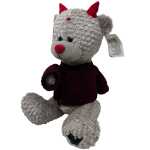 Ursulet plus gri cu pulover mov si cornite 25 cm - imagine 2