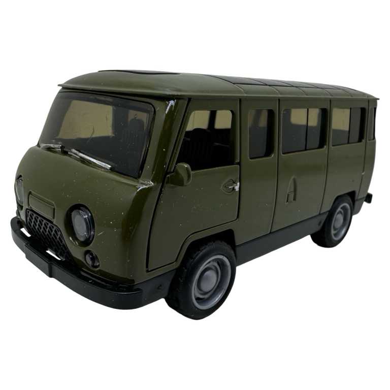 Macheta microbuz militar UAZ 1:32 replica metal usi deschise verde
