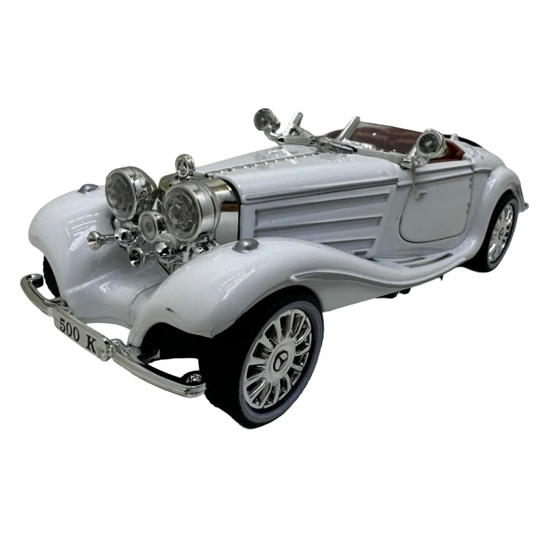 Macheta Mercedes 500K epoca alb 1/32 lumini sunet deschide usile si capotele