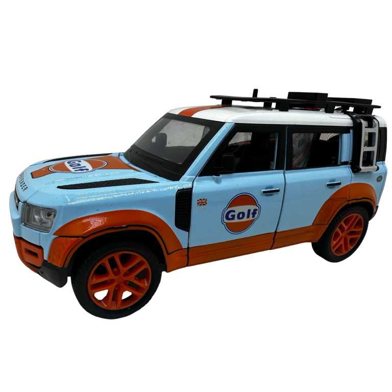 Macheta Land Rover Defender albastru sunet lumini deschide usile si capotele