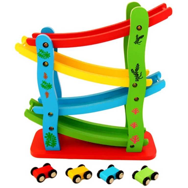 Pista Tobogan cu masinute din lemn pentru copii 3 ani plus
