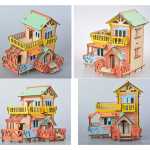 Puzzle 3D creativ din lemn casa Western de construit cu 73 piese