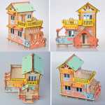 Puzzle 3D creativ din lemn casa cabana de la tara de construit cu 73 piese - imagine 4
