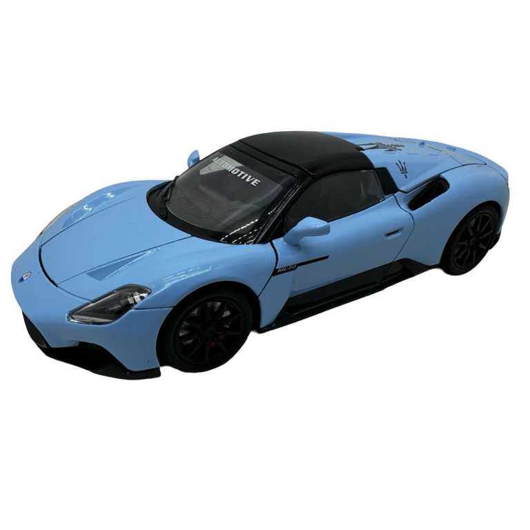 Macheta Maserati MC20 albastru 1:32 replica metal lumini si sunete usi capota portbagaj deschise