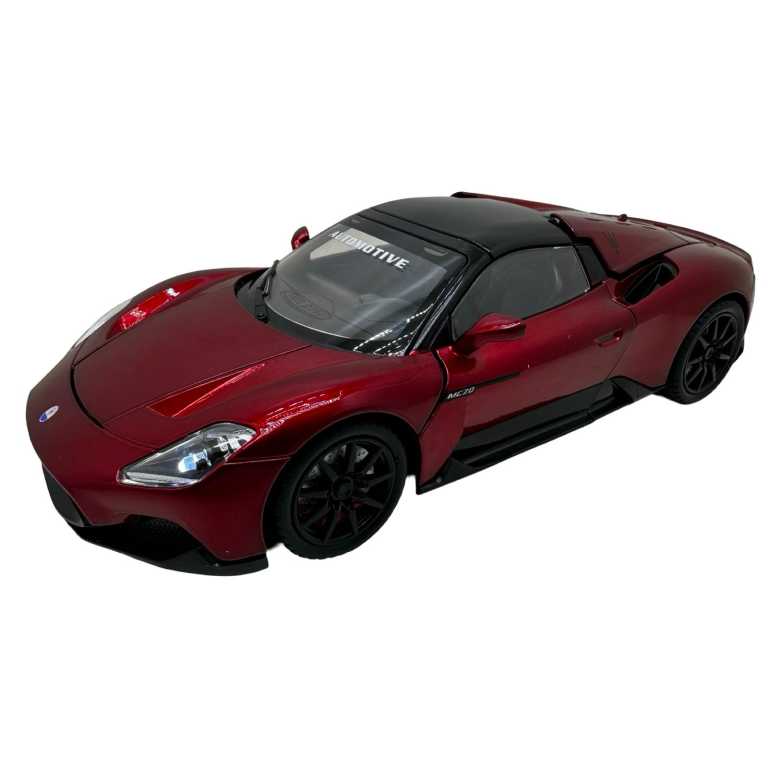 Macheta Maserati MC20 visiniu 1:32 replica metal lumini si sunete usi capota portbagaj deschise