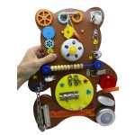 Busy Board ursulet interactiv din lemn STEM 41x30x7 cm pentru dezvoltarea abilitatilor copiilor - imagine 4