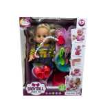 Papusa interactiva Baby Doll Lovely Set cu 12 sunete, accesorii, olita si biberon