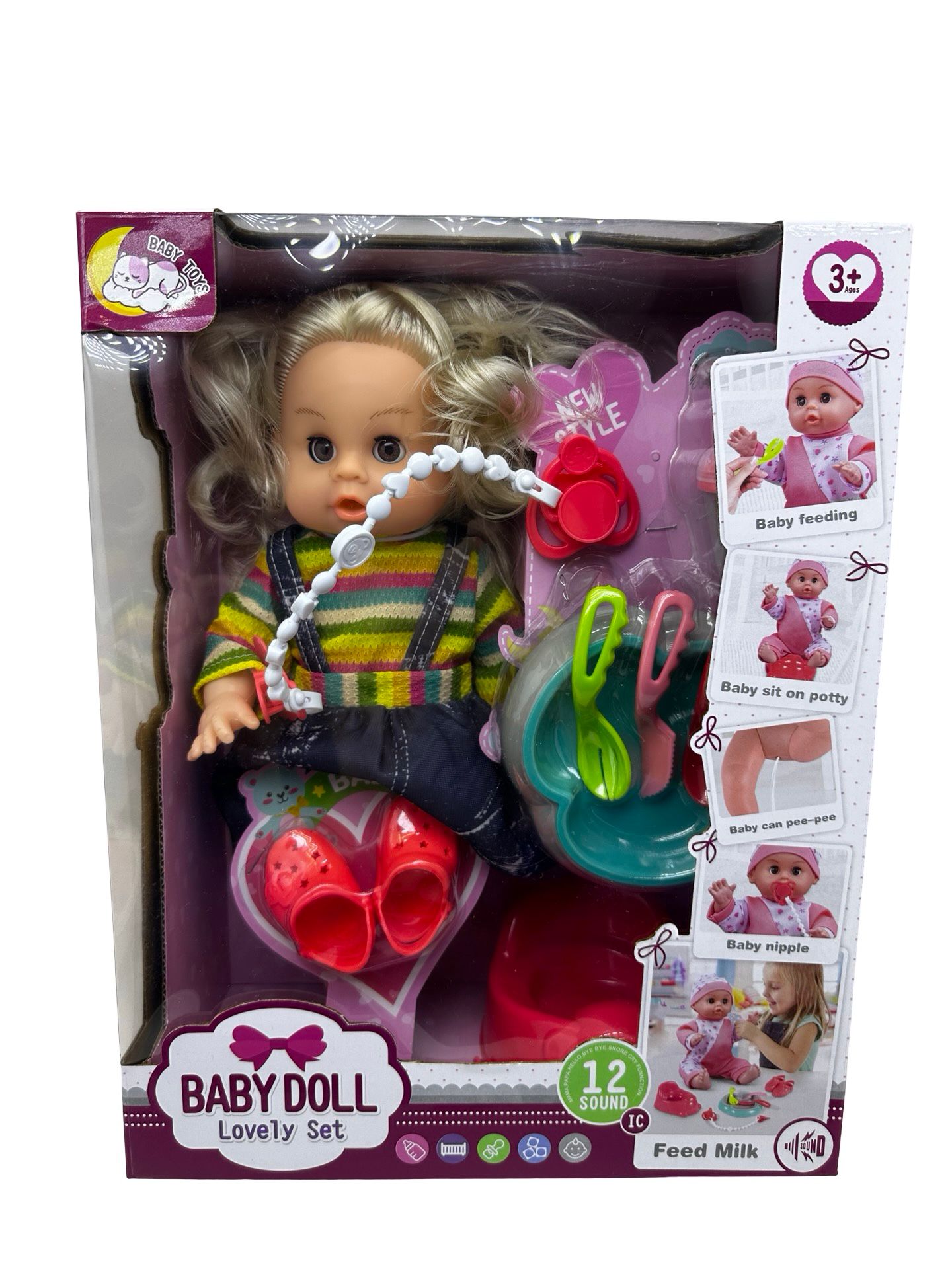 IMG-20251014-WA0072 Papusa interactiva Baby Doll Lovely Set cu 12 sunete, accesorii, olita si biberon