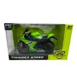 Macheta Motocicleta Thunder Speed 1:14, culoare verde, cu detalii realiste sunete si lumini
