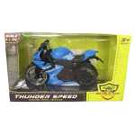 Macheta Motocicleta Thunder Speed 1:14, culoare albastra, cu detalii realiste sunete si lumini