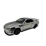 Macheta Nissan GTR R34 argintiu scara 1:32 replica metal lumini si sunete usi deschise
