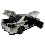 Macheta Nissan GTR R34 argintiu scara 1:32 replica metal lumini si sunete usi deschise - imagine 8