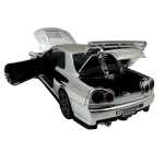 Macheta Nissan GTR R34 argintiu scara 1:32 replica metal lumini si sunete usi deschise - imagine 12
