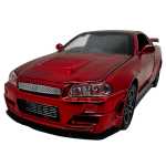 Macheta Nissan GTR R34 rosu scara 1:32 replica metal lumini si sunete usi deschise