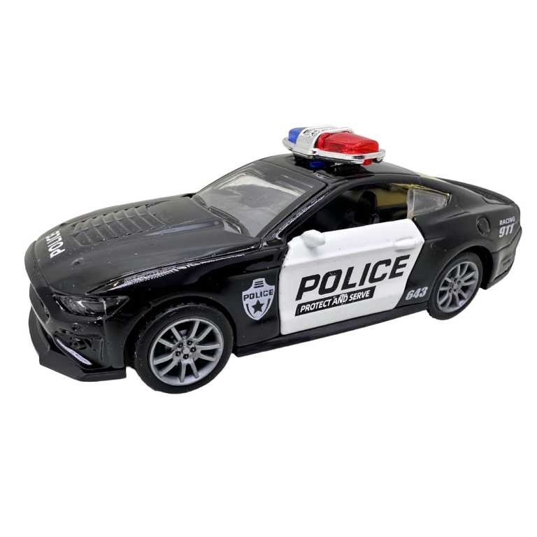 Macheta Ford Mustang politie negru sunet lumini deschide usile resort 1/43