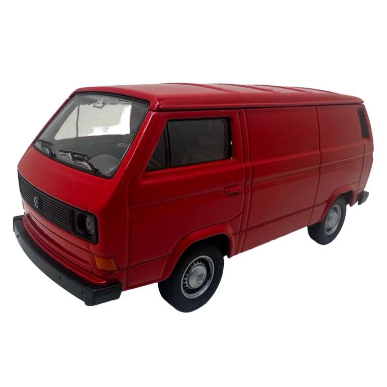Inspirată de modelul VW T3, această machetă din metal turnat redă în detaliu forma inconfundabilă a legendarului van german. Culoarea roșie vibrantă și designul clasic păstrează autenticitatea modelului original. Machetă cu uși care se deschid și funcție pull-back, perfectă pentru colecții auto sau ca jucărie robustă pentru micii pasionați auto (3+ ani).