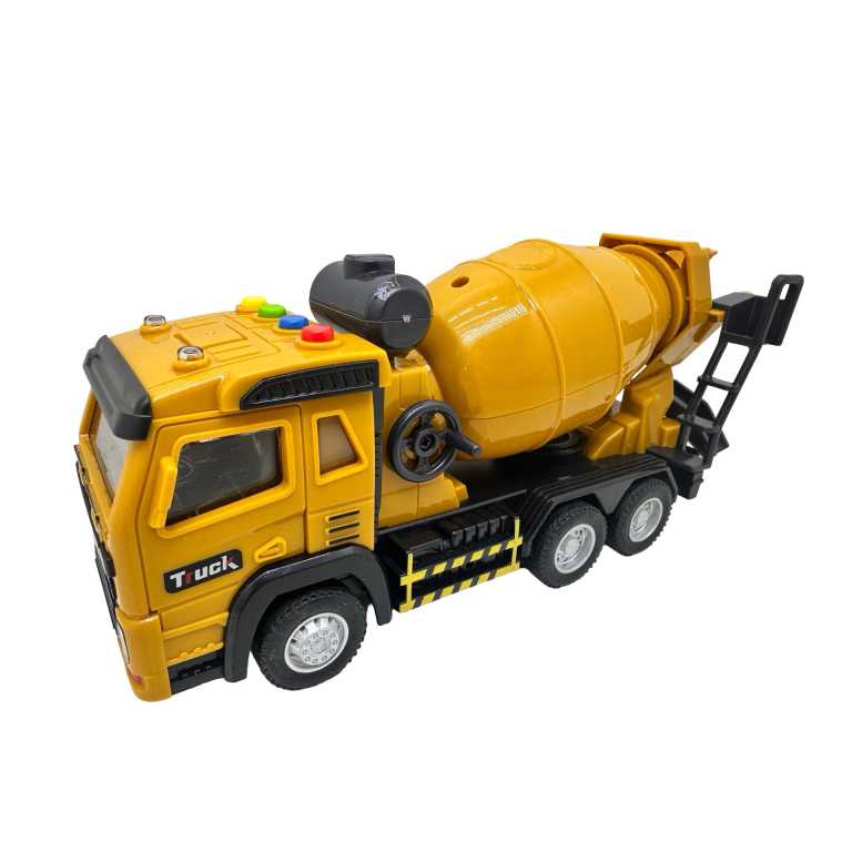 Camion betoniera galben cu lumini si sunete, tambur rotativ, jucarie constructii pentru copii