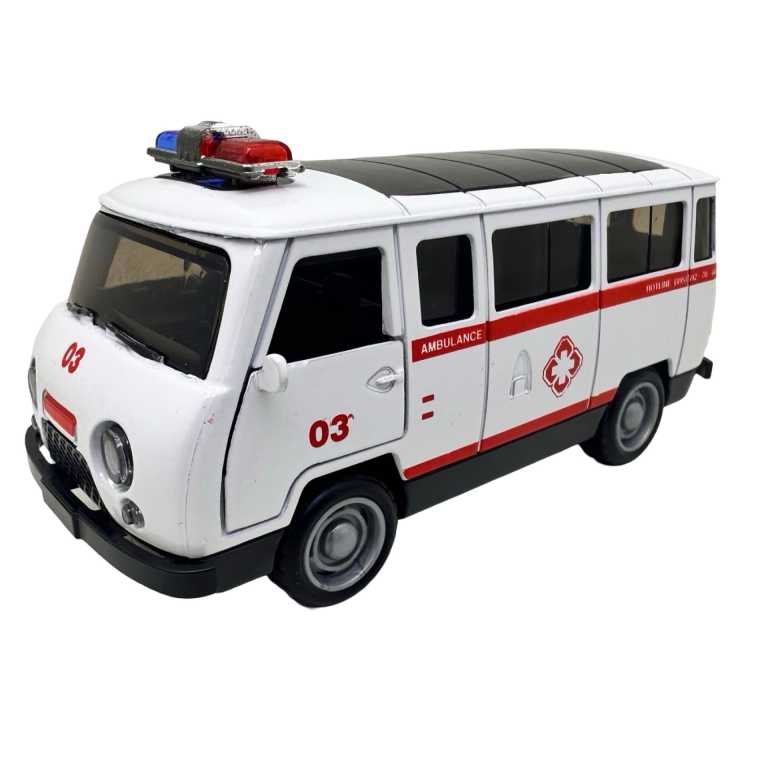 Macheta UAZ Ambulanta Metalica cu sunete, lumini, deschide usile 1/36