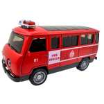 Macheta UAZ pompieri rosie metalica cu sunete, lumini, deschide usile 1/36