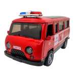 Macheta UAZ pompieri rosie metalica cu sunete, lumini, deschide usile 1/36 - imagine 5