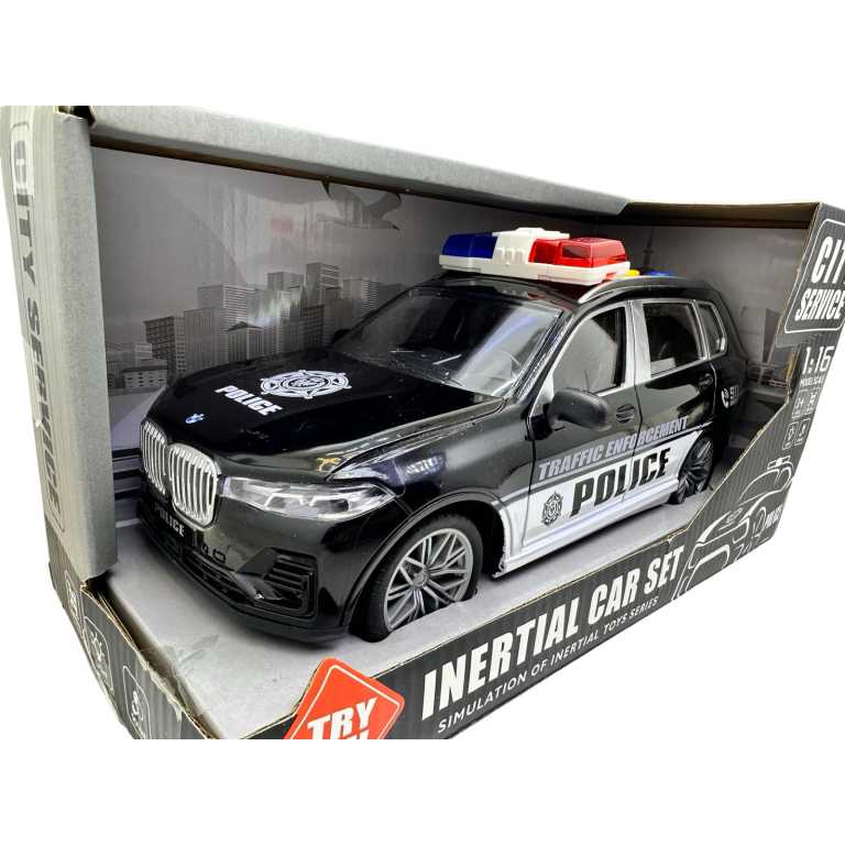 Masinuta Politie Traffic Enforcement negru 1:16 cu lumini si sunete, motor inertial