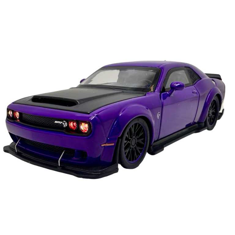 Macheta Dodge SRT Hellcat mov 1:32 – Replica metal cu lumini, usi si capota functionale