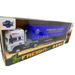 Macheta TIR Freight Forward Container albastru 1:36 replica metal lumini si sunete, remorca detasabila