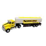 O macheta detaliata si rezistenta, acest tir cisterna in culori galben si alb este realizat la scara 1:24 si imita perfect un camion de transport lichide inflamabile. Capul tractor este confectionat din metal, iar cisterna este realizata din plastic durabil. Efectele sonore si luminoase sunt activate prin buton, oferind o experienta de joaca realista si captivanta. Modelul functioneaza cu sistem de inertie (pull-back), fiind usor de manevrat de catre copii. Lungime: aproximativ 34 cm Material: metal + plastic ABS Functii: lumini, sunete, mecanism pull-back Varsta recomandata: 3 ani+ Ambalat in cutie cu vitrina, ideal si pentru cadou.