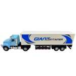 Macheta TIR Container Giant – Camion jucarie metalic cap bleu cu remorca container alb-albastru, 32 cm - imagine 5