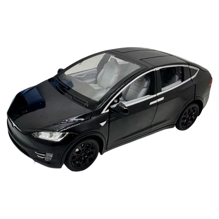 Macheta Tesla Model X neagra 1:22 replica metal cu radiocomanda, lumini si usi functionale