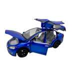 Macheta Tesla Model X albastru 1:22 replica metal cu radiocomanda, lumini si usi functionale
