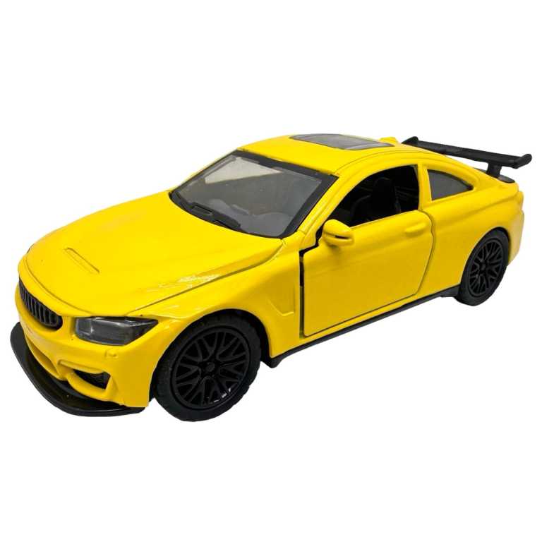 Macheta BMW M3 galben scara 1/43 cu lumini, sunet, resort