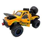 Masinuta Monster Truck galben metal cu usi si capota deschise, sunete si lumini, suspensii mari, 1:24