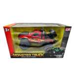 Masinuta Monster Truck rosu metal cu usi si capota deschise, sunete si lumini, suspensii mari, 1:24