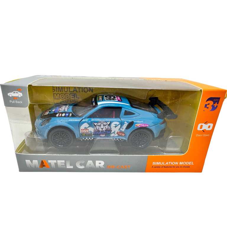 Macheta Porsche albastru tip racing cu mascota 1:38 cu usi deschise si sistem pull-back (copie)