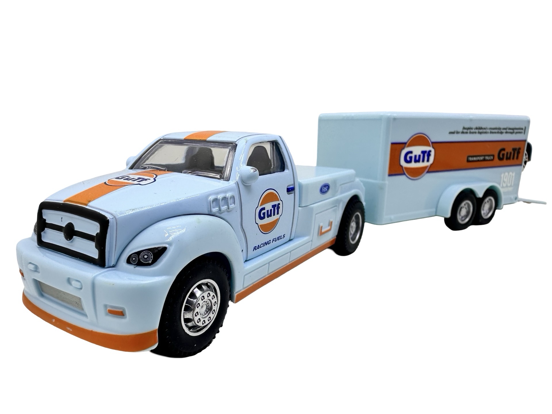 pixelcut_15-4 Macheta Camioneta Gulf cu remorca transport masini 1:38
