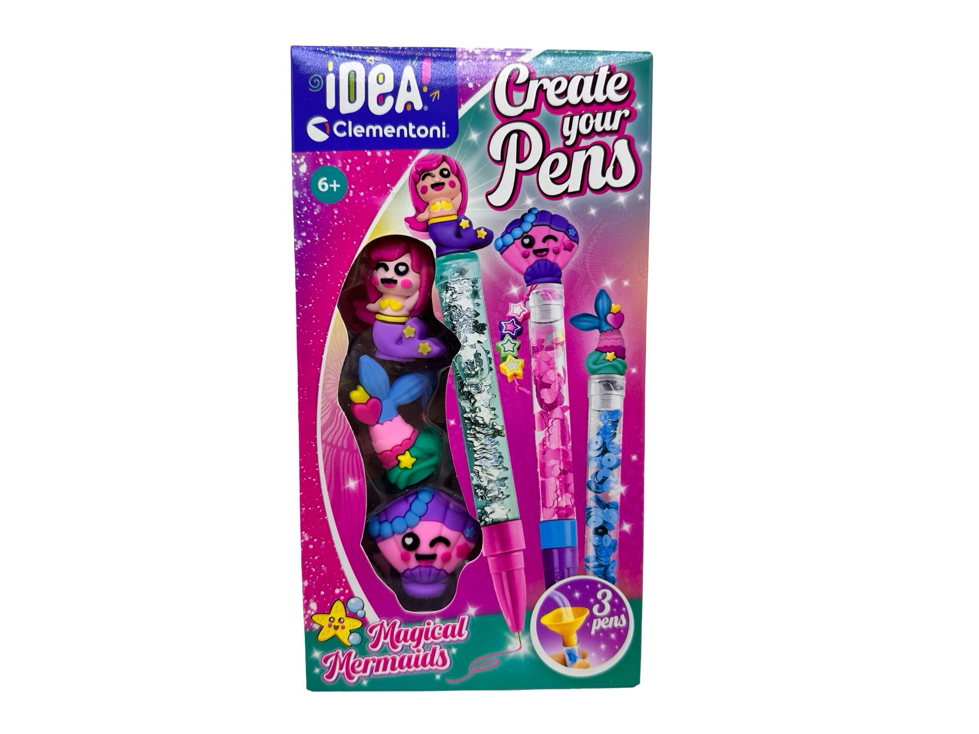 Set creativ pixuri personalizate Clementoni Magical Mermaids cu 3 pixuri pentru copii Set creativ pixuri personalizate Clementoni Magical Mermaids cu 3 pixuri pentru copii