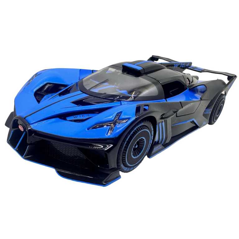 Macheta Bugatti Bolide albastru 1/24 cu sunet lumini deschide usile si capotele