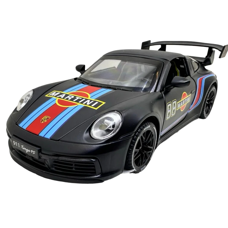 Macheta Porsche Martini 88 negru1:32 usi capota portbagaj functionale sunete si lumini