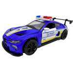 Macheta BMW M4 albastru Politie Sport 1:28 metal lumini si sunete deschide usile