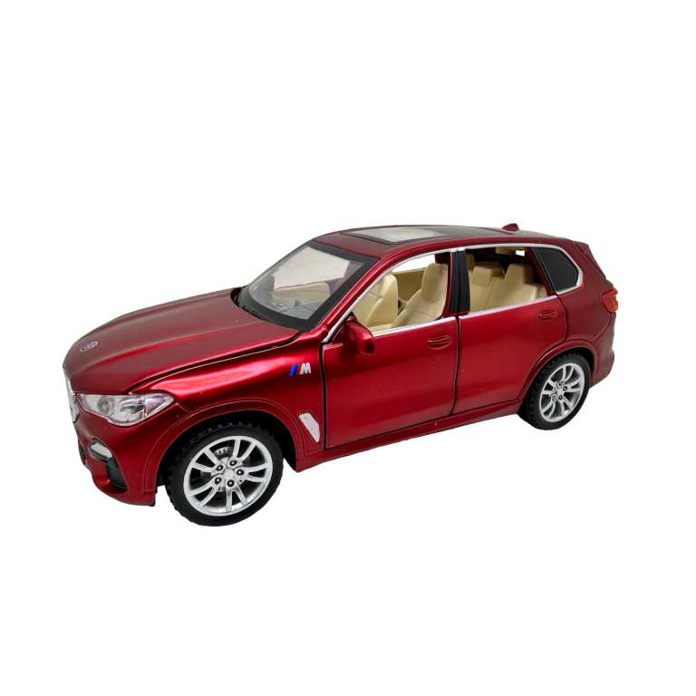 Macheta BMW X5 rosu 1:32 lumini si sunete usi capota portbagaj se deschid