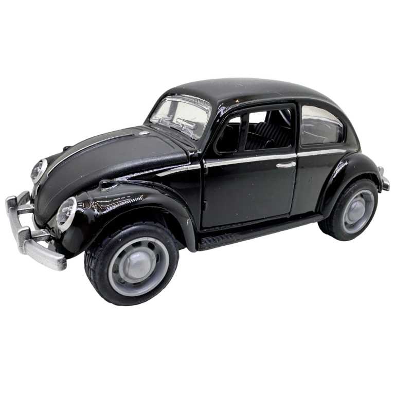 Macheta Volkswagen Beetle neagra 1:36 metal model pull back usi functionale sunet si lumini