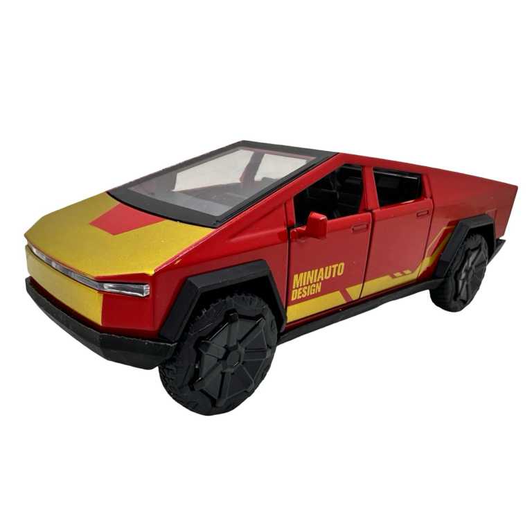 Macheta Tesla Cybertruck rosie 1:32 metal lumini si sunete usi deschise