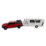 Macheta Ford Ram rosu Pickup cu Rulota Camping 1:32 metal lumini si sunete deschide usile - imagine 3