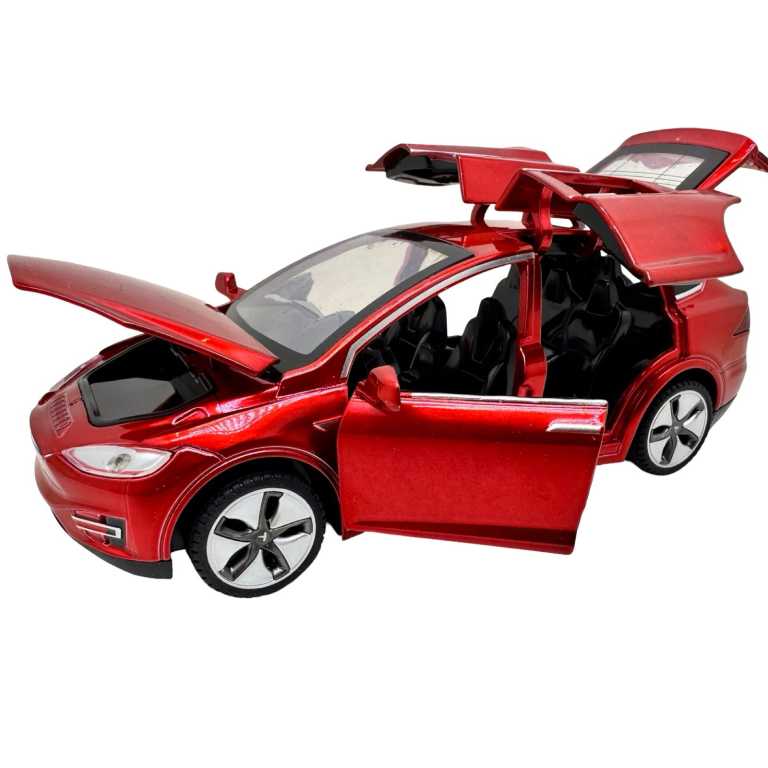 Macheta Tesla rosie Model X 1:32 replica metal lumini si sunete usi falcon