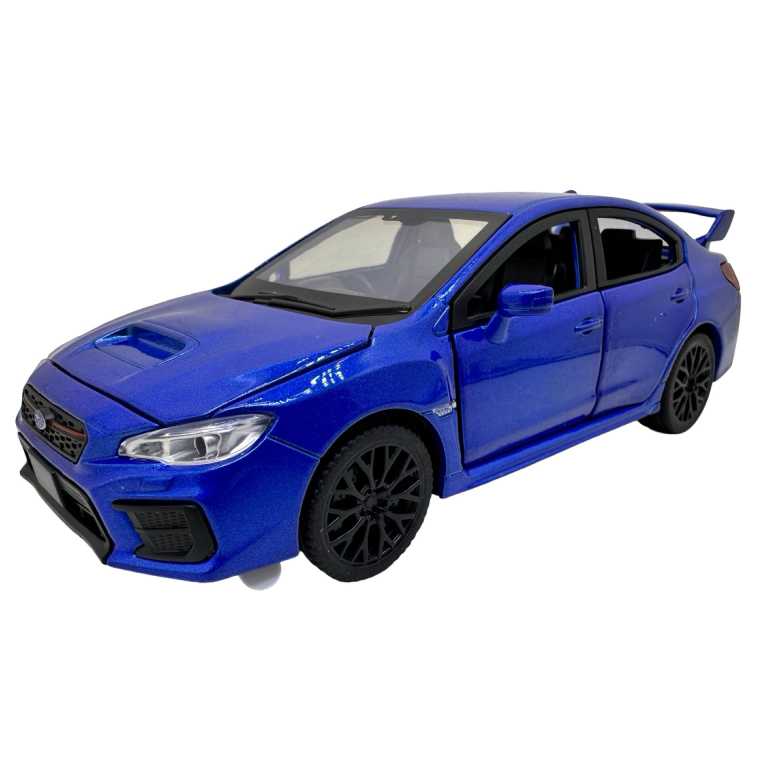 Macheta Subaru WRX STI albastru 1:30 replica metal lumini si sunete usi capota si portbagaj functionale