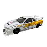 Macheta Nissan Skyline GT-R R34 alb galben Liberty Walk 1:24 – replica drift tuning sunet si lumini