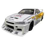Macheta Nissan Skyline GT-R R34 alb galben Liberty Walk 1:24 – replica drift tuning sunet si lumini - imagine 3