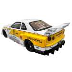 Macheta Nissan Skyline GT-R R34 alb galben Liberty Walk 1:24 – replica drift tuning sunet si lumini - imagine 5