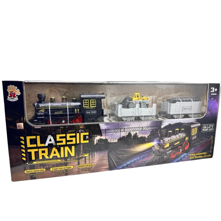 Set tren clasic electric cu vagoane si lumini